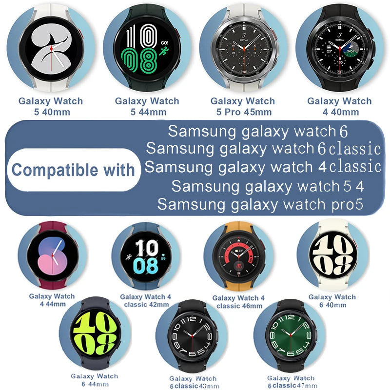 Silicone Band for Samsung Galaxy Watch 6, 4 Classic, 5 Pro, and various other models