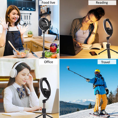 4-in-1 Wireless 360° Rotatable Selfie Stick Tripod with Ring Light