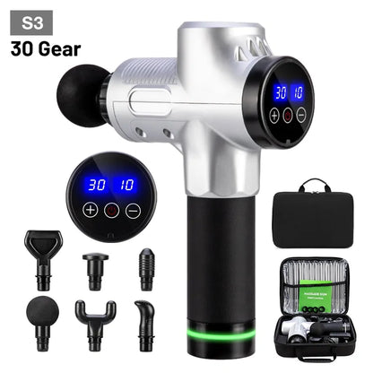 LCD Touch Screen High Frequency Massage Gun with 6 Heads and Portable Bag