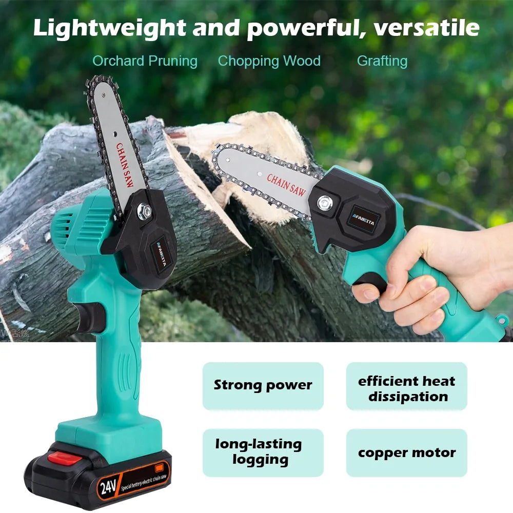 4 inch Mini Electric Chainsaw 24V rechargeable with Battery for Woodworking and Garden Tools