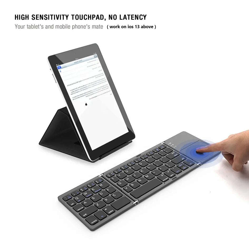 B033 Mini Bluetooth Folding Keyboard with Touchpad - Compatible with Windows, Android, iOS Tablets and Phones