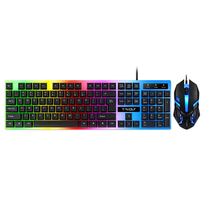 Rainbow Backlit Wired Gaming Keyboard and Mouse Kit with One-Click Light Control