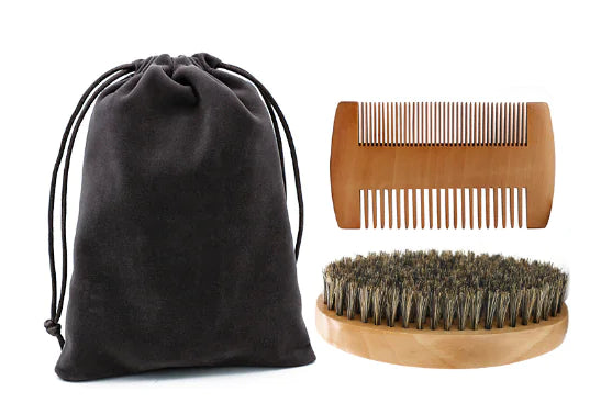 RIRON Custom Logo Wood Beard Brush And Comb Set For Men Gift Mustache Care Tool